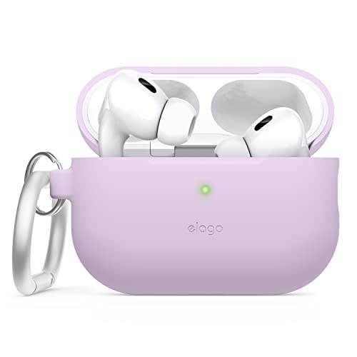 elago Silikonhülle Kompatibel mit Apple AirPods Pro 2. Generation Case, Schutzhülle mit Schlüsselanhänger, Sichtbare Front-LED, Unterstützt Drahtloses Aufladen (Violett) von elago