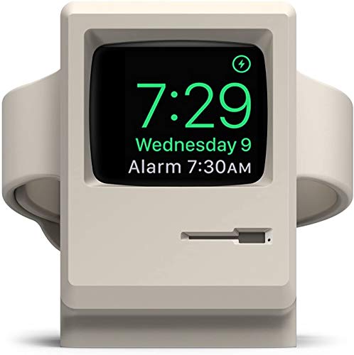 elago W3 Ladestation Ständer Kompatibel mit Apple Watch Serie 9, 8 , 7, 6, SE, 5, 4, 3, 2, 1 (45mm, 44mm, 42mm, 41mm, 40mm, 38mm) - 1984 Macintosh Design (Klassisches Weiß) von elago