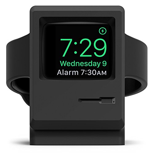 elago W3 Ständer Kompatibel mit Apple Watch Ladestation Serie 9, 8, SE, 7, 6, 5, 4, 3, 2, 1 (45mm, 44mm, 42mm, 41mm, 40mm, 38mm) - 1984 Macintosh Design (Schwarz) von Elago