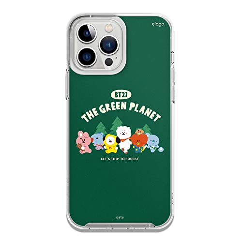 elago l BT21 Green Planet Hybrid Case Kompatibel mit iPhone 13 Pro Max Hülle 6,7 Zoll, Durable Volle Körper Schutz, Angehoben Lip (Bildschirm & Kamera Schutz) [Offizielle Waren] (Camping) von elago