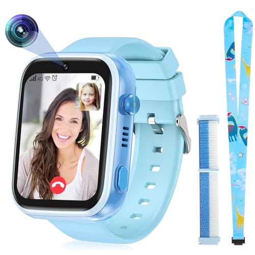 4G Smartwatch Kinder mit GPS und Telefon, Smart Watch Kinder mit WLAN Videoanruf Kamera SOS, IP67 Wasserdicht Kinder Smartwatch mit GPS Echtzeit-Ortung,Musik-Video-Player,Alarm (T45, Blau) von ele ELEOPTION