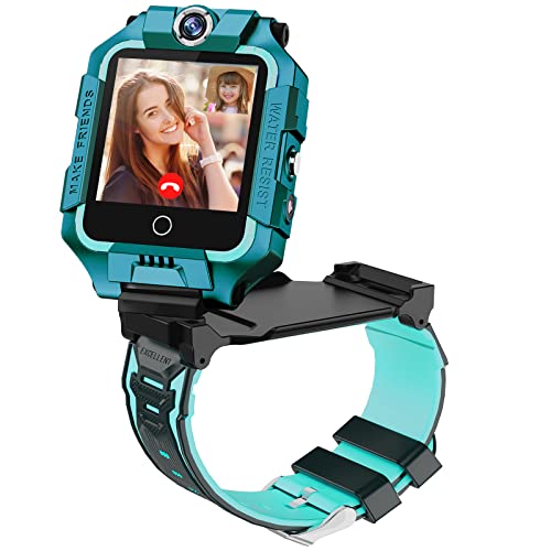 ele ELEOPTION 4G Smartwatch für Kinder, GPS Smartwatch mit 360° Dual-Kamera WiFi Video Telefonanruf SOS Schrittzähler IP67 Wasserdicht Smart Watch für Mädchen Jungen (Blau) von ele ELEOPTION