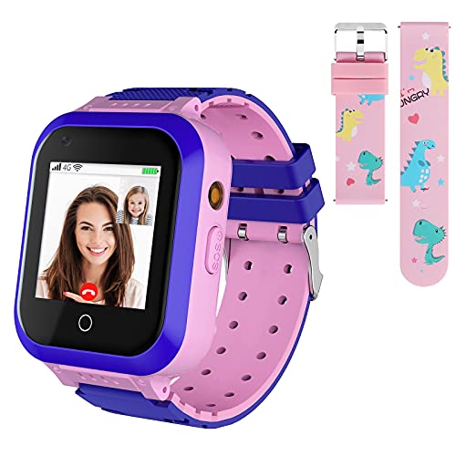 4G Smartwatch für Kinder, Wasserdicht Kinder Smartwatch mit GPS-Tracker, Anruf, Alarm, Schrittzähler, Kamera, SOS, Touchscreen WLAN Bluetooth Armbanduhr Jungen Mädchen (Pink- T3) von ele ELEOPTION