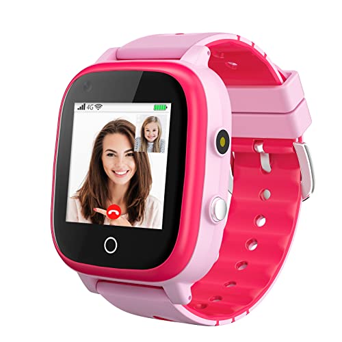 4G Smartwatch für Kinder, Wasserdicht Kinder Smartwatch mit GPS-Tracker, Anruf, Alarm, Schrittzähler, Kamera, SOS, Touchscreen WLAN Bluetooth Armbanduhr Jungen Mädchen (Pink- T5) von ele ELEOPTION