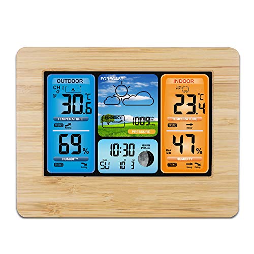 Wetterstation Funk mit Außensensor für Innen und Außen,Digital Thermometer Hygrometer mit Wettervorhersage,Datum und Uhrzeit, farbiges Display mit Hintergrundbeleuchtung Wetterstation Funk mit Außensensor für Innen und Außen,Digital Thermometer Hygrometer mit Wettervorhersage,Datum und Uhrzeit, farbiges Display mit Hintergrundbeleuchtung von ele ELEOPTION
