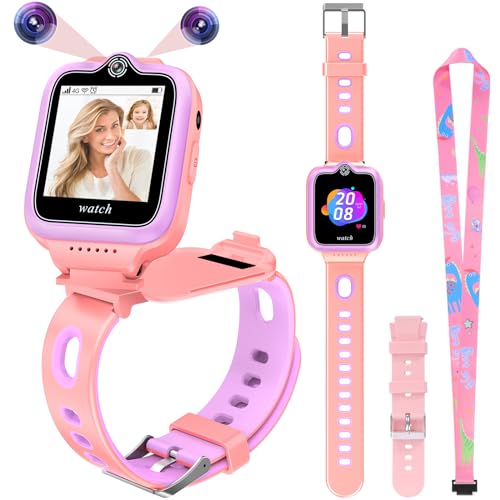 ele ELEOPTION 4G GPS Kinder Smartwatch Telefon wasserdichte Smart Watch für Jungen und Mädchen, 2-Wege-Anruf, Sprach- und Video-Chat, Kamera, SOS, Musik-Video-Player, Alarm (T30, Pink) von ele ELEOPTION