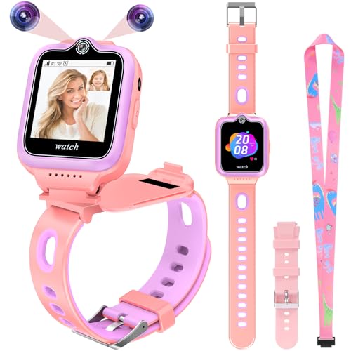 ele ELEOPTION 4G GPS Kinder Smartwatch Telefon wasserdichte Smart Watch für Jungen und Mädchen, 2-Wege-Anruf, Sprach- und Video-Chat, Kamera, SOS, Musik-Video-Player, Alarm (Pink) von ele ELEOPTION
