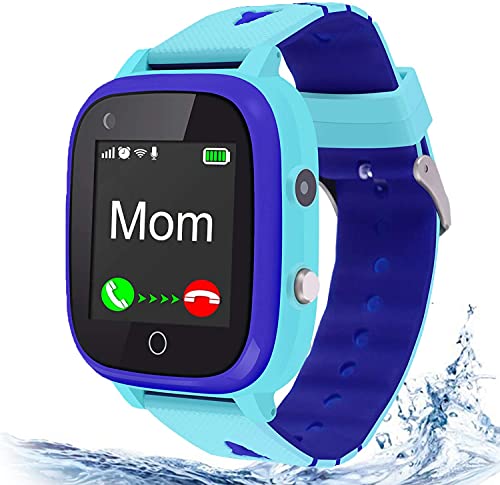 ele ELEOPTION 4G Kinder Smartwatch IP67 wasserdichte Kinderuhr mit GPS Position,Kamera,SOS,Anruf,Schrittzähler,Touchscreen,Video-Chat Smart Watch für Jungen und Mädchen (Blau T5) von ele ELEOPTION