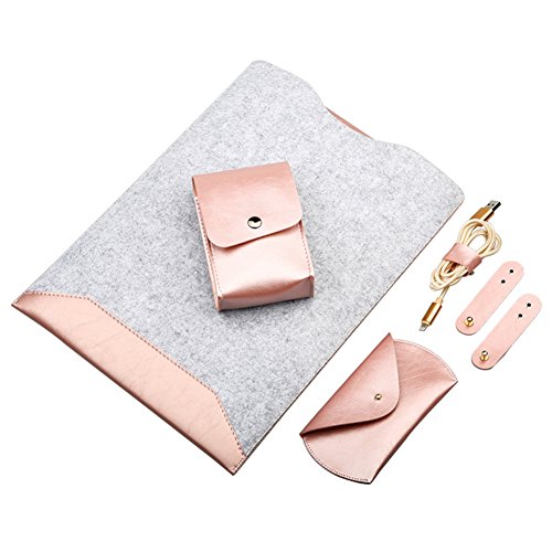 ele ELEOPTION 4in1 Mikrofaser PU Leder Laptop Tasche kompatibel mit MacBook Pro und Pro Retina 15,4 "inkl. Schutztasche für Maus und Netzteil (Rose Gold) von ele ELEOPTION