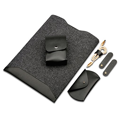 ele ELEOPTION 4in1 Mikrofaser PU Leder Laptop Tasche kompatibel mit MacBook Pro und Pro Retina 15,4 "inkl. Schutztasche für Maus und Netzteil (Schwarz) von ele ELEOPTION