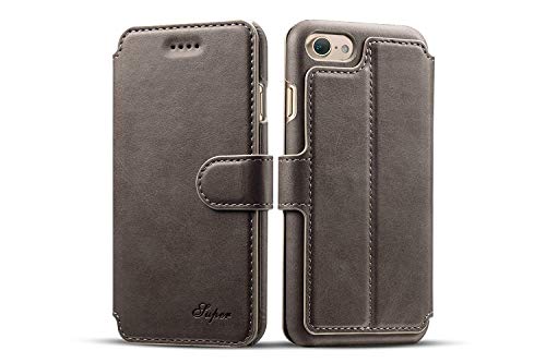 ele ELEOPTION PU Ledertasche Hülle kompatibel mit iPhone 7 Plus Magnetic Brieftasche Lederhülle Wallet Case Schutzhülle mit Karte Steckplatz (Grau) von ele ELEOPTION