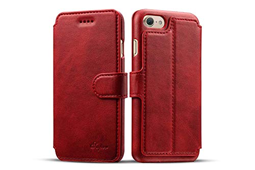 ele ELEOPTION PU Ledertasche Hülle kompatibel mit iPhone 7 Plus Magnetic Brieftasche Lederhülle Wallet Case Schutzhülle mit Karte Steckplatz (Rot) von ele ELEOPTION