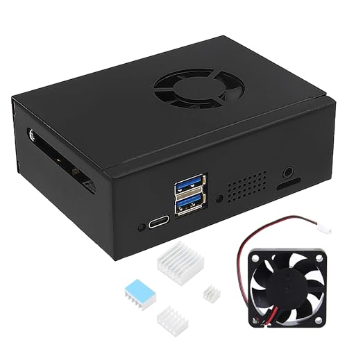 eleUniverse Orange Pi 5 Plus Gehäuse (N508), Metallgehäuse mit Lüfter und 4 Aluminium-Kühlkörper, kompatibel mit Orange Pi 5 Plus 4 GB/8 GB/16 GB von eleUniverse