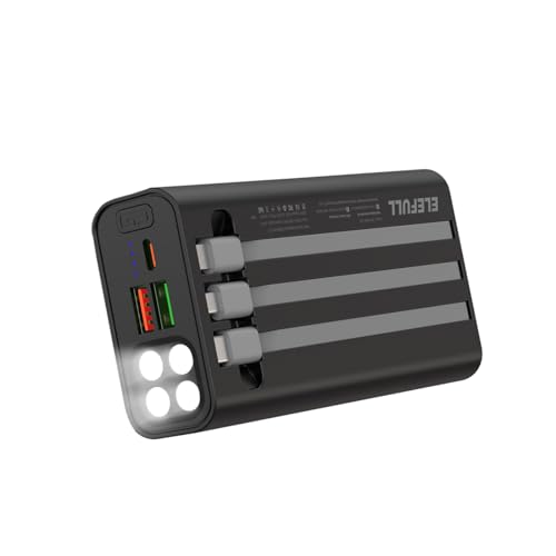 Powerbank 26800 mAh mit eingebautem Kabel, Schnellladung, QC3.0 22,5 W & USB C PD20 W, USB-C-Akku mit LED-Taschenlampe, tragbares Ladegerät, für Smartphone, Smartwatch, Tablet, Kamera Powerbank 26800 mAh mit eingebautem Kabel, Schnellladung, QC3.0 22,5 W & USB C PD20 W, USB-C-Akku mit LED-Taschenlampe, tragbares Ladegerät, für Smartphone, Smartwatch, Tablet, Kamera von elefull