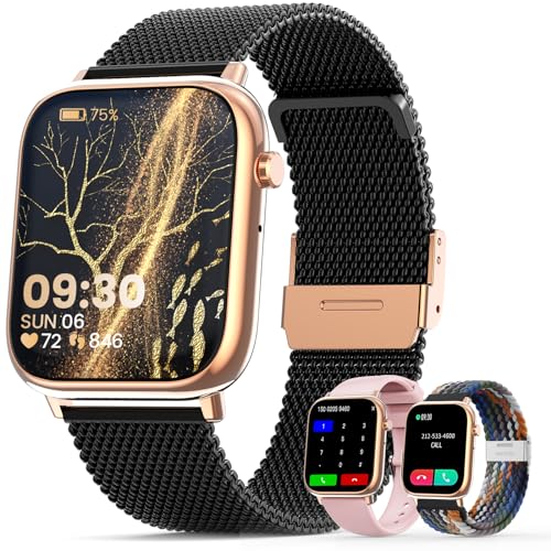 elfofle Smartwatch Damen Herren mit Telefonfunktion, 1,83" HD Touchscreen, IP67 Wasserdicht /SpO2 Fitness Tracker/Menstruationszyklus Herzfrequenz Schlafmonitor für iOS Android Schwarz Gold von elfofle