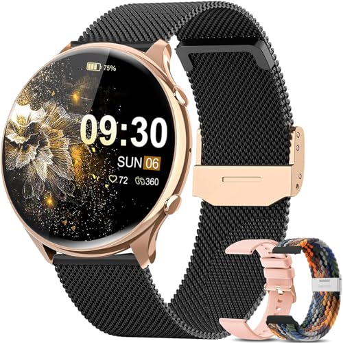 elfofle Smartwatch Damen mit Telefonfunktion, 1,39" TFT HD Touchscreen, IP67 Wasserdicht mit 120 Sport SpO2 Pulsuhr Menstruationszyklus Schlafmonitor,Armbanduhr für iOS Android (Schwarz Gold) von elfofle