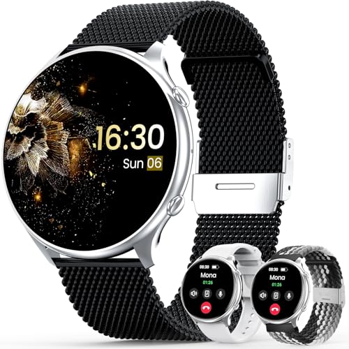 elfofle Smartwatch Damen mit Telefonfunktion, 1,39" TFT HD Touchscreen, IP67 Wasserdicht mit 120 Sport SpO2 Pulsuhr Menstruationszyklus Schlafmonitor,Armbanduhr für iOS Android (Schwarz Silber) von elfofle