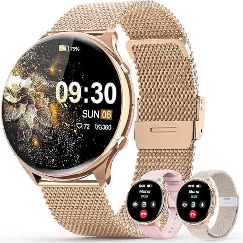 elfofle Smartwatch Damen mit Telefonfunktion, 1,39" TFT HD Touchscreen, IP67 Wasserdicht mit 120 Sport SpO2 Pulsuhr Menstruationszyklus Schlafmonitor,Armbanduhr für iOS Android Gold von elfofle