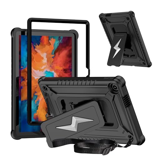 elitegadget Schutzhülle für Lenovo Tab 25,7 cm (10,1 Zoll) 2025 veröffentlicht (TB311FU) – Hybrid-Schutzhülle mit Ständer, Lightning-Design (Schwarz/Schwarz) von elitegadget