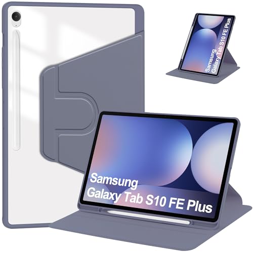 elitegadget Schutzhülle für Samsung Galaxy Tab S10 FE+/S10 FE Plus 13,1 Zoll 2025 veröffentlicht – 360 Grad drehbar, Schutzhülle mit Ständer, transparente Rückseite (grau) von elitegadget