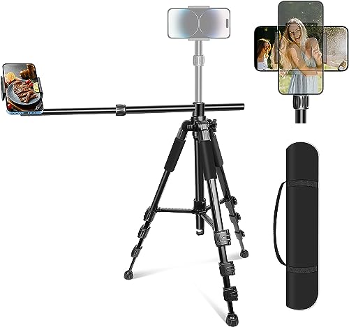 Elitehood Overhead Stativ Handy Flexibel, 180cm Horizontal Tripod iPhone mit 360-Grad-Winkel Verstellbar Handy Halterung Stativ, 63cm Lang Boom mit Handy Stativ für Videoaufnahmen/Tragetasche von elitehood