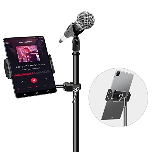 elitehood Aluminium-iPad-Halterung für Mikrofonständer, seitliche Halterung, iPad-Musikständerhalter für Mikrofon, 360° drehbar, neigbar, verstellbare Mikrofon-Halterung für 10,2–33 cm (4-13 Zoll von elitehood
