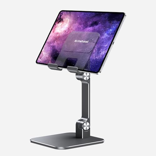 elitehood Aluminium-iPad-Ständer, verstellbarer iPad-Ständer für Schreibtisch, Desktop-Tablet-Ständer für iPad Pro 12.9 11, iPad Air Mini 4 5 und mehr 4-13 Zoll Tablets, Grau von elitehood
