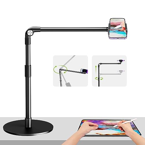 elitehood Handyhalterung Tisch zum Filmen mit Robuste Basis, Höhenverstellbar Overhead Stativ Handy Ständer zum Filmen, 38cm Langer Arm Handyhalterung Schreibtisch für iPhone 15 14 13, Android Handy von elitehood