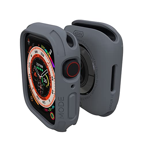 elkson Kompatibel mit Apple Watch 45 mm Bumper-Hülle, Quattro 2.0 Serie Robuste Hülle für Apple Watch und iWatch Serie 8 7, langlebige Schutzhülle in Militärqualität, flexibel, stoßfest, grau von elkson