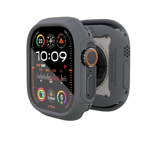 elkson Kompatibel mit Apple Watch Ultra Bumper Case 49 mm Displayschutzfolie aus gehärtetem Glas, Quattro Max Series Rugged für iWatch, Militärqualität, langlebige Schutzhülle, stoßfest, Grau von elkson