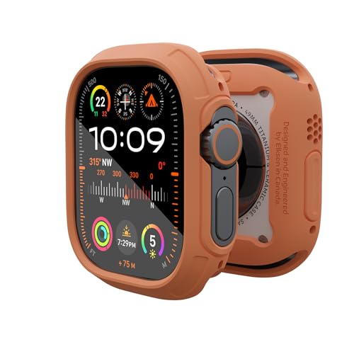elkson Kompatibel mit Apple Watch Ultra Bumper Case 49 mm Displayschutzfolie aus gehärtetem Glas, Quattro Max Series Rugged für iWatch, Militärqualität, langlebige Schutzhülle, stoßfest, Orange von elkson