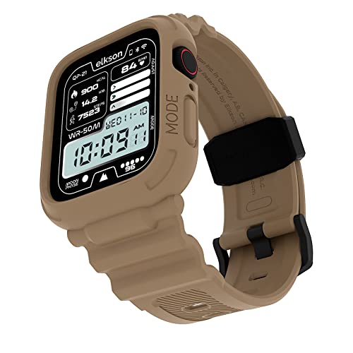 elkson Quattro Pro Robuste Herrenarmbänder für Apple Watch SE und iWatch Serie 8, 7, 6, 5, 4, Sport-/Militär-Schutzhülle, sturzsicher, Desert Tan von elkson