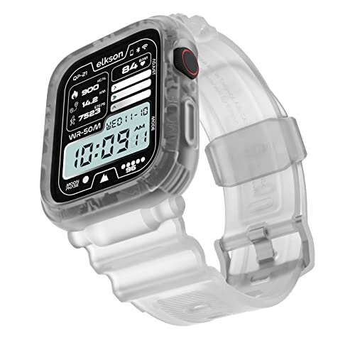 elkson Quattro Pro Rugged Herrenarmbänder für Apple Watch SE und iWatch Serie 9, 8, 7, 6, 5, 4, Sport-Militär-Schutzhülle, sturzsicher, kompatibel mit Apple Watch 45 mm, 44 mm, transparent, 45mm/44mm, von elkson