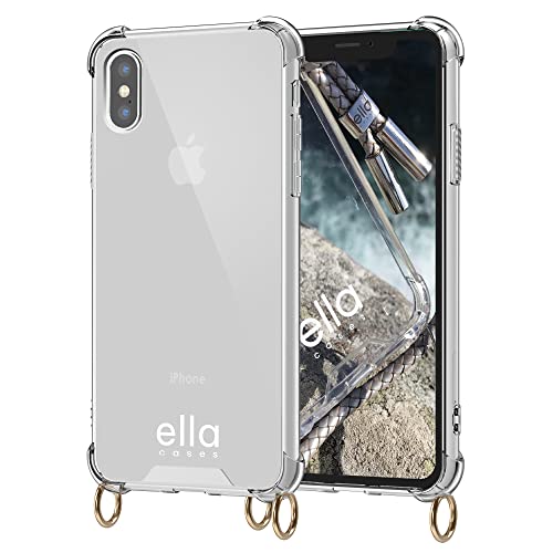 ella cases Handyhülle mit Ösen für iPhone X/XS Hülle transparent mit Ringen für Handykette in Gold einzeln ohne Kette modular mit Kordel, Schnur oder Gurt zum Umhängen von ella cases