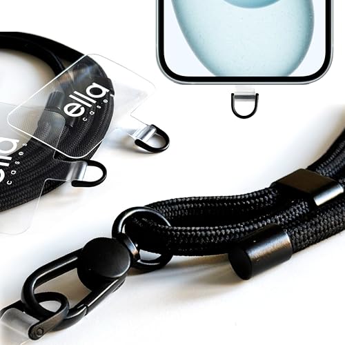 ella cases Handykette Universal 50-170cm zum Umhängen Schwarz kompatibel mit iPhone, Samsung, Huawei und Allen weiteren Herstellern, Band einzeln mit 2 Pads - ohne Hülle von ella cases
