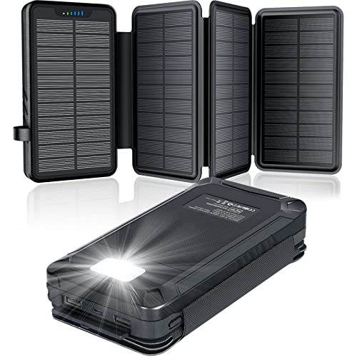 Solar Powerbank 26800mAh, elzle Solar Ladegerät mit 2 USB-A Ausgang & 1 USB-C Eingang, Outdoor Wasserfester Externer Akku mit 4 Solarpanels und Taschenlampe für Smartphones Tablets Camping Solar Powerbank 26800mAh, elzle Solar Ladegerät mit 2 USB-A Ausgang & 1 USB-C Eingang, Outdoor Wasserfester Externer Akku mit 4 Solarpanels und Taschenlampe für Smartphones Tablets Camping von elzle