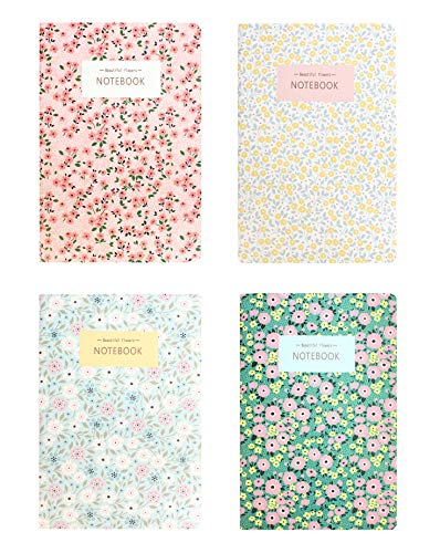 Emartbuy Blumen Print Heft Tagebuch Notizbuch Schreibblock Schreiben Journal Liniert A5 Größe 32 Blatt (64 Seiten) - Packung mit 4 Stück von emartbuy