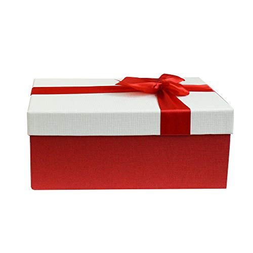 Emartbuy Geschenkbox, 31 x 21 x 15 cm Rot mit Creme Deckel und Satin Zierschleifenband von emartbuy