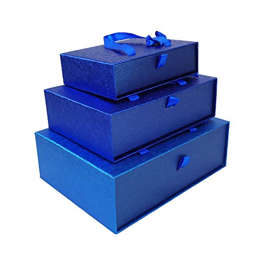 Emartbuy Set von 3 Starre Geschenkbox, Blaue Box, Satin Schleife und Tragegriff Emartbuy Set von 3 Starre Geschenkbox, Blaue Box, Satin Schleife und Tragegriff von emartbuy