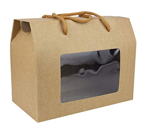 Emartbuy Starke Papier Stand Up Geschenkbox Tasche, 20 cm x 15 cm x 11 cm, Braun Kraft Bag Box Cupcakes Cookies Muffin Pie Box with Clear Window and Carry Handle - Pack of 24 von emartbuy
