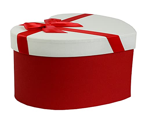 Emartbuy Starre Geschenkbox in Herzform, 30 x 24,3 x 14,5 cm, strukturierte rote Box mit weißem Deckel, braune Innenseite und Satinschleife von emartbuy