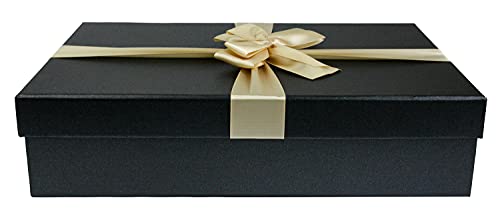 Emartbuy Starrer Luxus Rechteckige Präsentations-Geschenkbox, 27 cm x 19 cm x 7 cm, Schwarze Box mit Deckel, Gedrucktes Interieur und Creme Satin Dekoratives Band von emartbuy