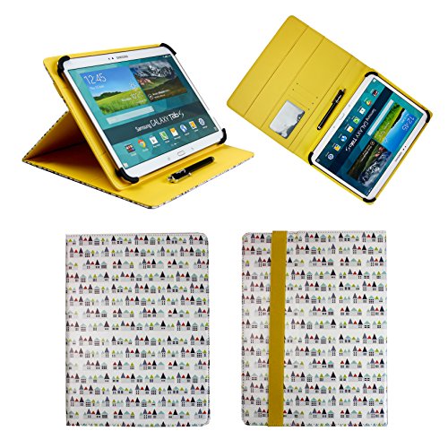 emartbuy Universal 10-11 Zoll Stadthäuser Multi Angle Folio Brieftasche Case Cover Mit Card Slots Gelb Elastische Strap Und Stylus Stift Geeignet Für Ausgewählte Geräte Aufgeführt Unten von emartbuy