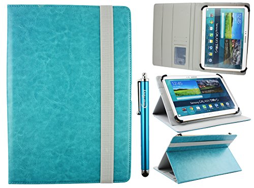 emartbuy Universal 10-11 Zoll Türkis Multi Angle Folio Wallet Case Cover mit Kartenfächern, grauem Gummiband und Stylus-Stift, kompatibel mit den unten aufgeführten von emartbuy