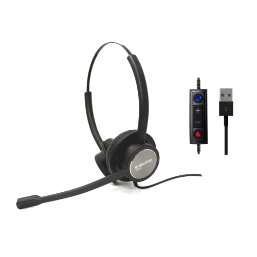 emissimo Tec LF22 AI-Noise-Cancelling Headset mit DSP-Technologie für das Home Office, Call Center oder im Büro - 96% weniger Hintergrundgeräusche (Binaural) von emissimo