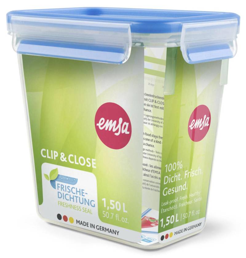 emsa Frischhaltedose CLIP & CLOSE 16.3 cm hoch 1,5 l transparent, blau von emsa