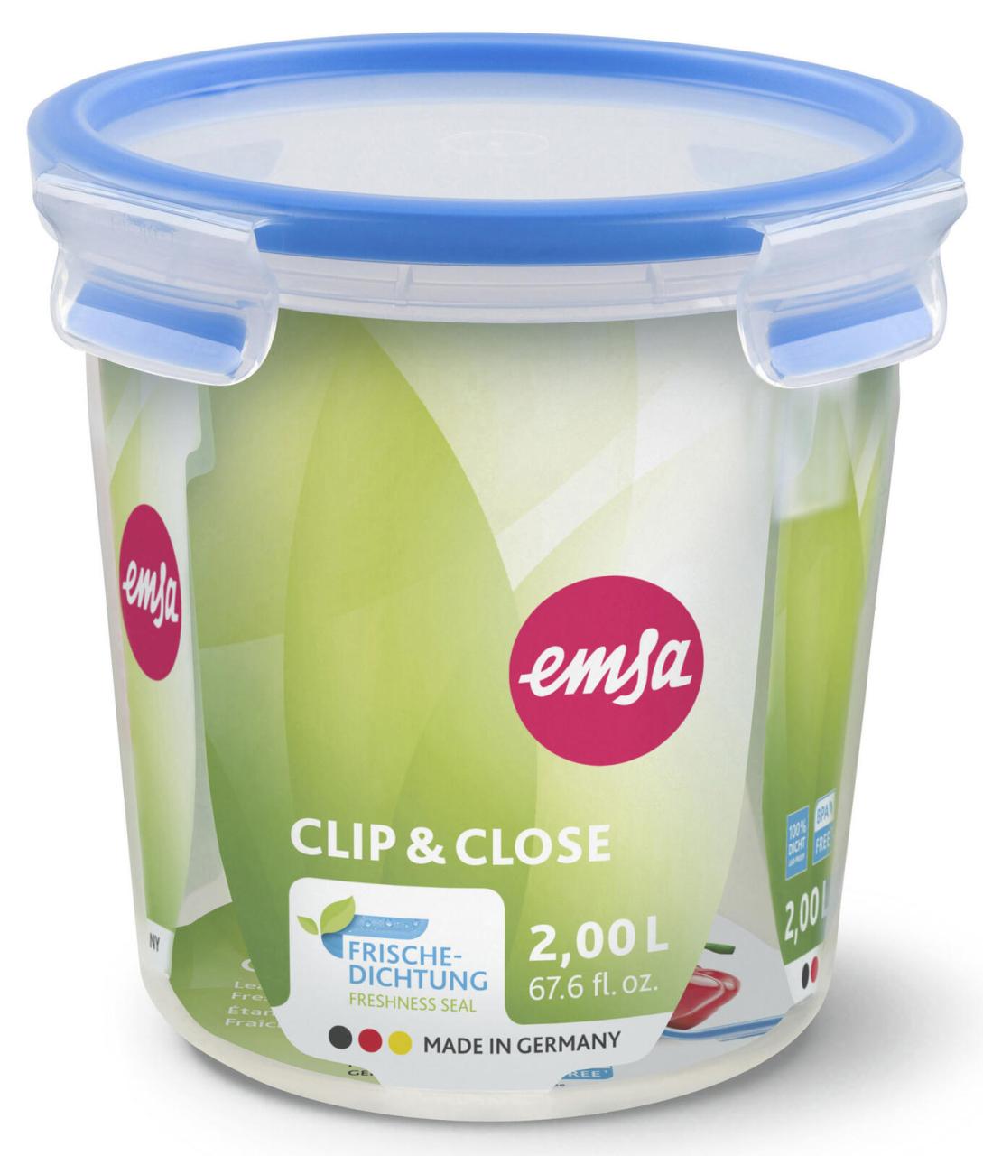 emsa Frischhaltedose CLIP & CLOSE 16.3 cm hoch 2,0 l transparent, blau von emsa