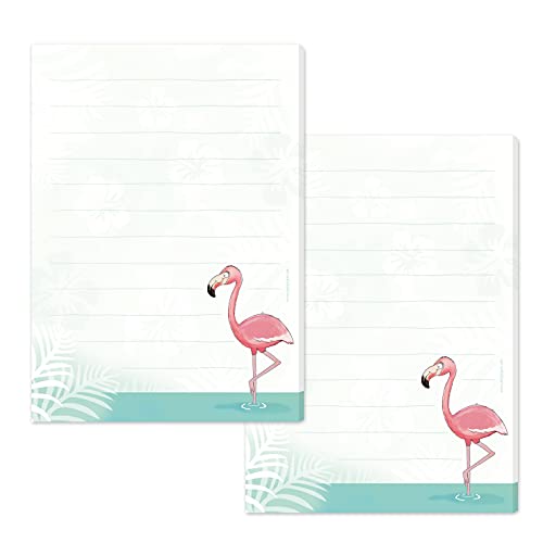 2 x Schreibblock "FLAMINGO" DIN A5 liniert 50 Blatt / für Briefe, Mädchen, Briefpapier Kinder, Block von emufarm