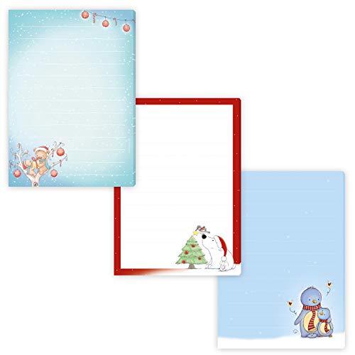 3 weihnachtliche Schreibblöcke"BÄRIGE WEIHNACHT","EISBÄR" &"PINGUINE" jeweils Format DIN A5 liniert mit 50 Blatt Briefpapier einseitig bedruckt/Briefpapier für Kinder/Briefblock Kinder Weihnachten von emufarm