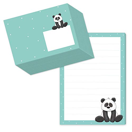 Briefpapier Set Kinder - Schreibblock/Briefblock "PAUL PANDA" DIN A5 (liniert 50 Blatt) inklusive 20 passenden Umschlägen/Briefpapier für Kinder/Briefpapier liniert Kinder von emufarm